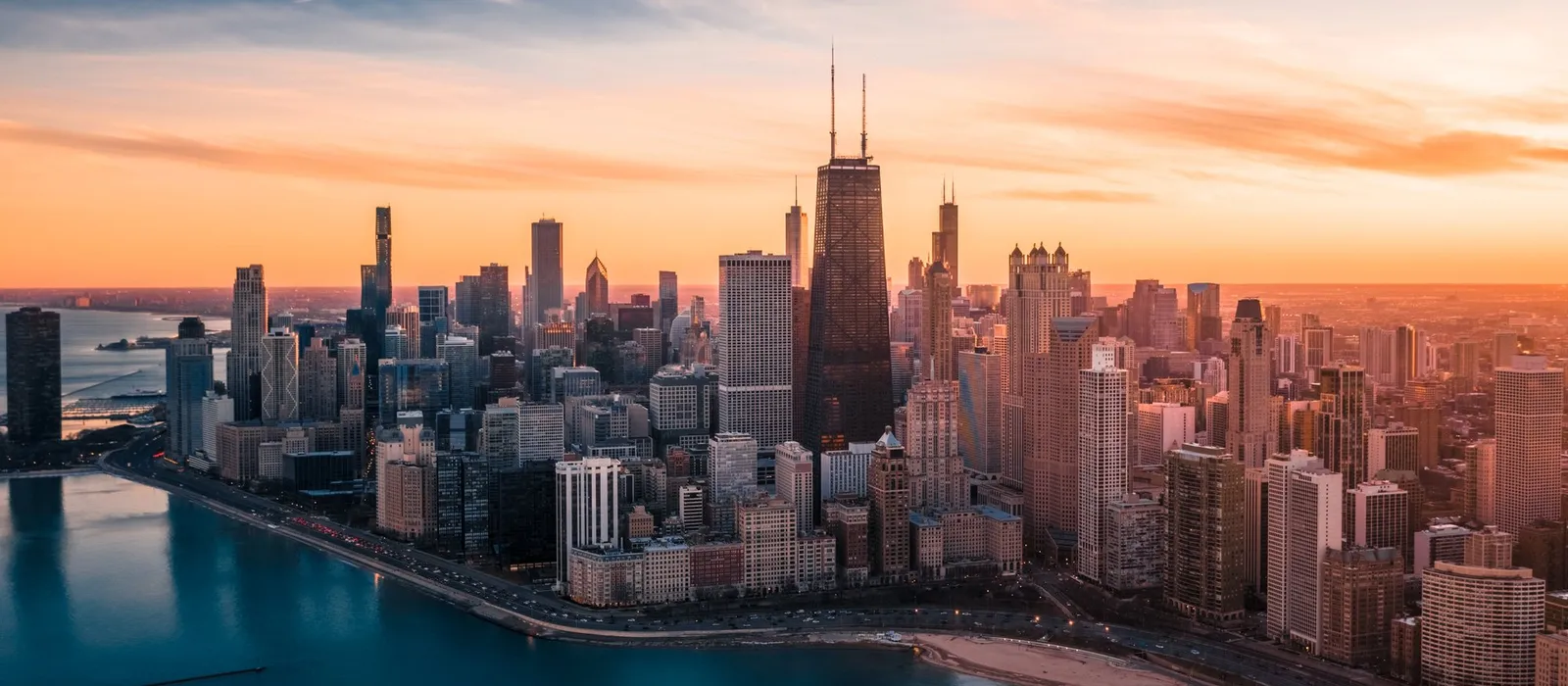Downtown Chicago at sunset