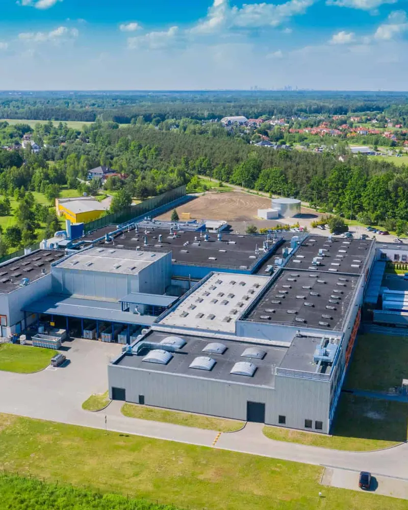 Aerial view of an industrial warehouse property